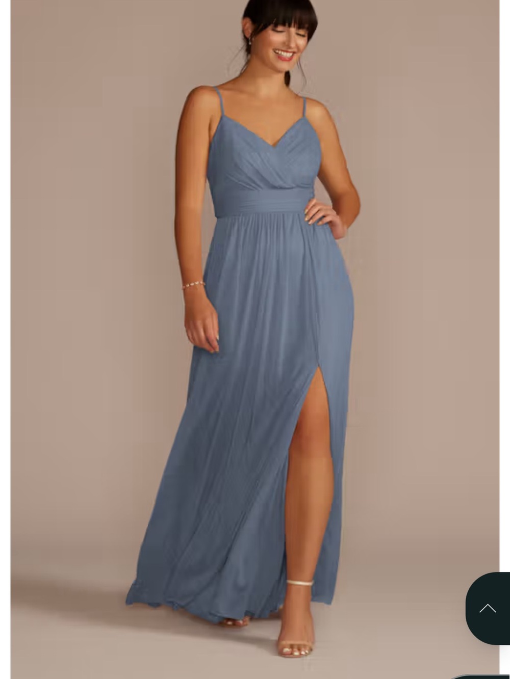 David's Bridal Spaghetti Strap Ruched Waist Mesh Dress STYLE# F19944